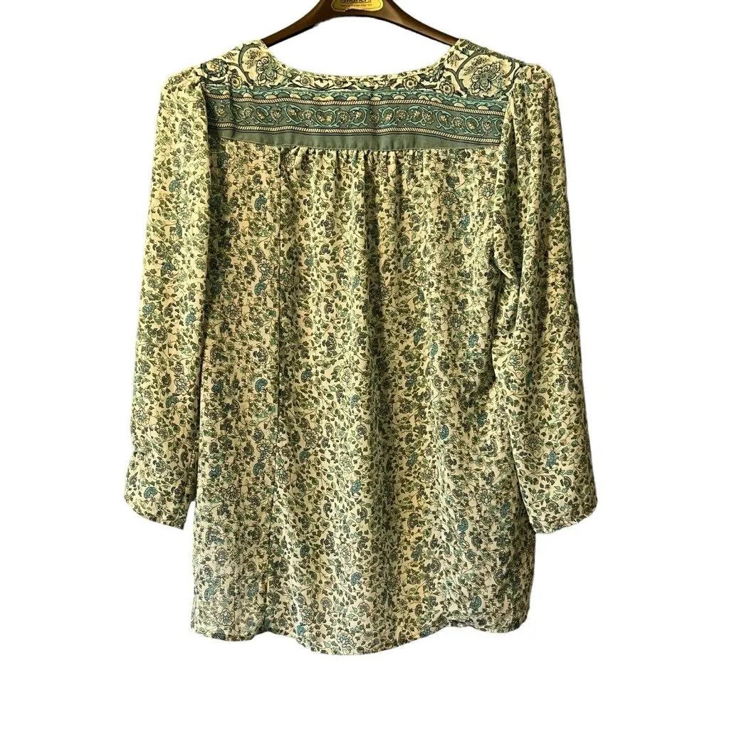 Soft Surroundings Top Women Size‎ Medium Pullover Tunic Henley Floral Roll Tab - Image 2