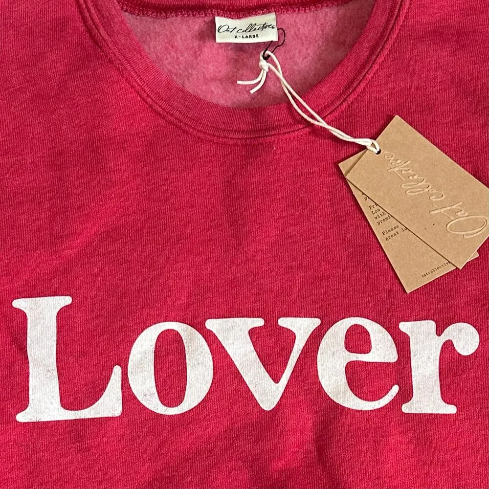 Oat Collective LOVER Red Pullover Sweatshirt NEW Womens XL Red Crewneck SOFT - Image 4
