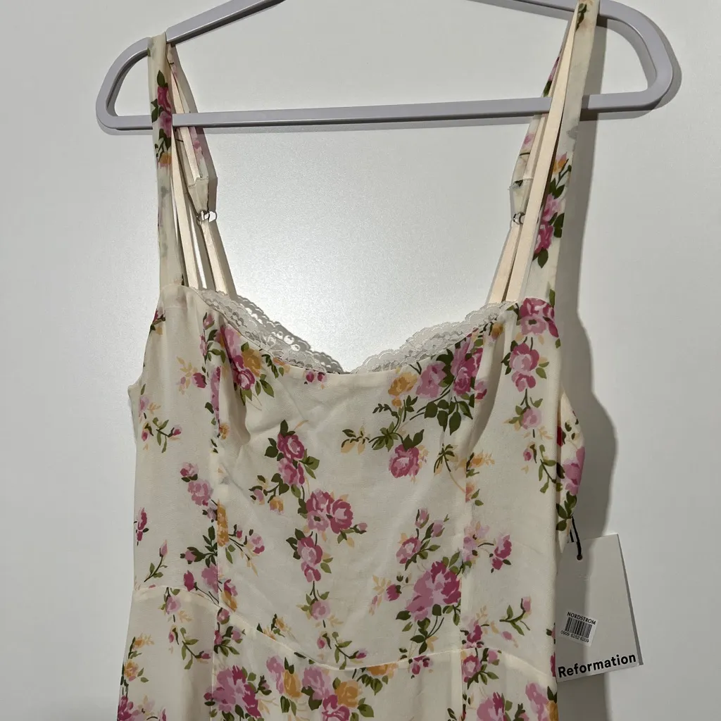 NWT Reformation Irisa Floral Trumpet Dress In Posy Print Sz 12 Pink - Image 6