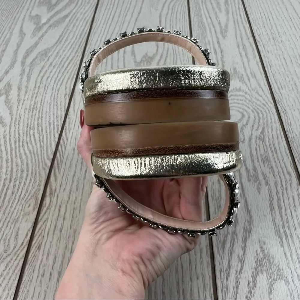 Stuart Weitzman Aleena Shine Pearl & Gem Embellished Flat Sandals 9 Platino $450 - Image 8