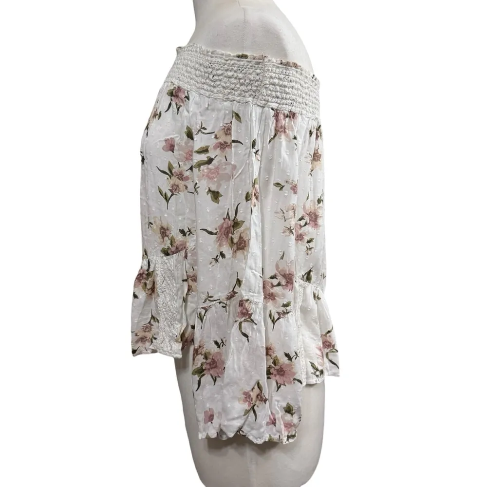 Women's American Eagle Floral Off the Shoulder Top Size S White NWT - Image 5