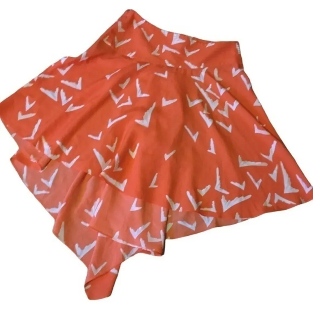 Leifsdottir Scattered Wings Orange Asymmetrical Drape Hi-Low Skirt - Image 3