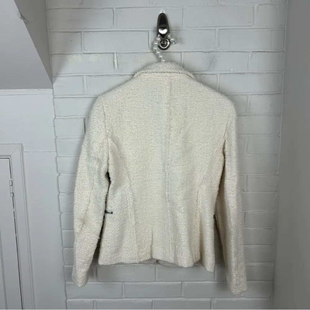 Zara Basic Tweed Knit Cream White Blazer Jacket Size S - Image 10