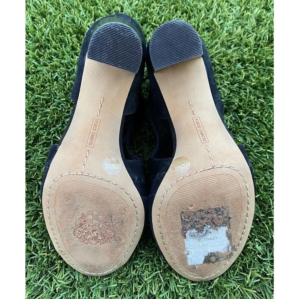 Vince Camuto Conley Black True Suede Buckle Open Toe Cut Out Block Bootie 7.5M - Image 8