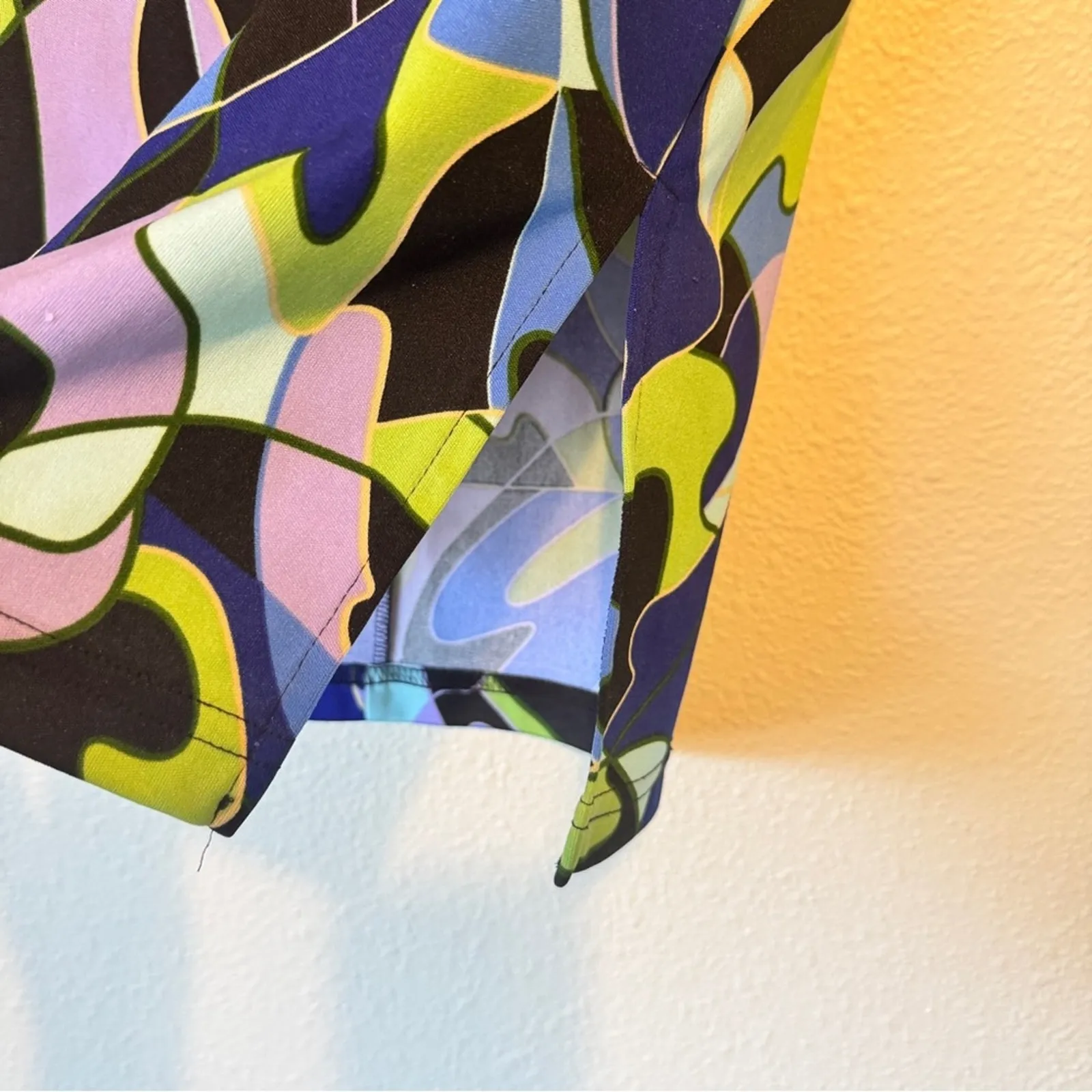 Vintage 90s Blue Green Swirl Abstract Y2K Mini Skirt Womens XS Psychedelic Bold - Image 2