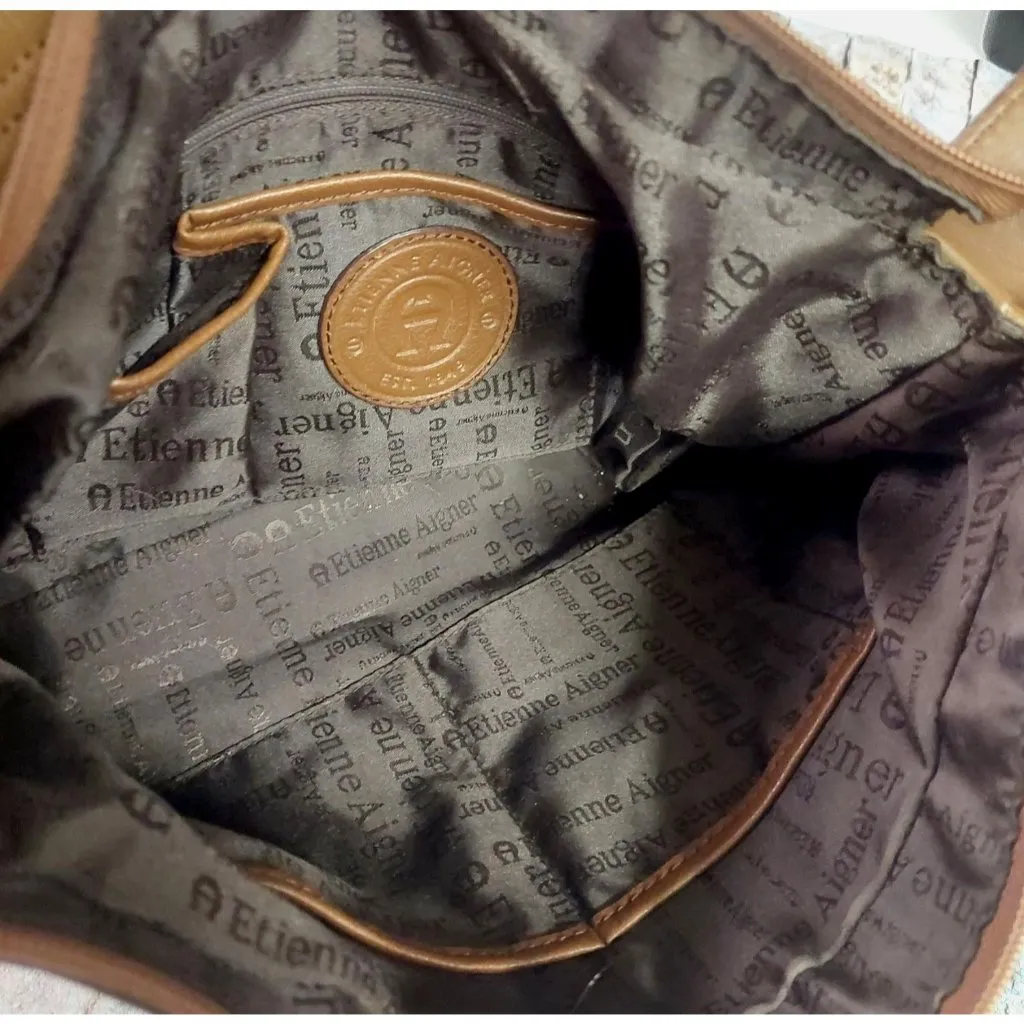 Etienne Aigner Classic Brown Leather Purse Shoulder Bag Gold Hardware - Image 6