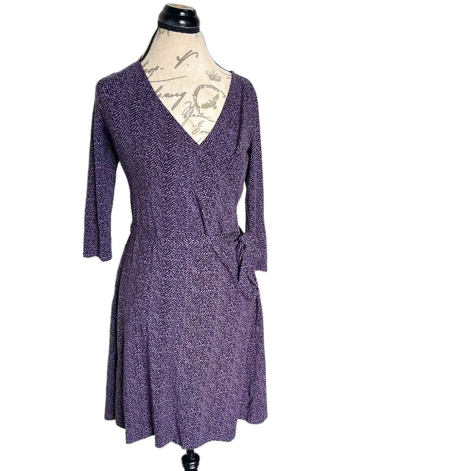 TALBOTS Dress Women’s Sz Small Petite Faux Wrap Purple Feminine Romantic Y2k - Image 3
