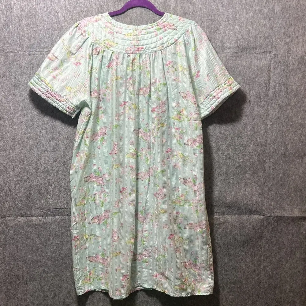 Lati Fashion Sleepwear Nightgown L House Coat Robe Button Up Short Sleeve Pastel Size L - Image 5