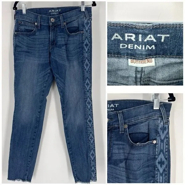 Ariat Women’s Boyfriend Jeans Size 27 Embroidered Ethereal Raw Hem‎ Stretch - Image 2