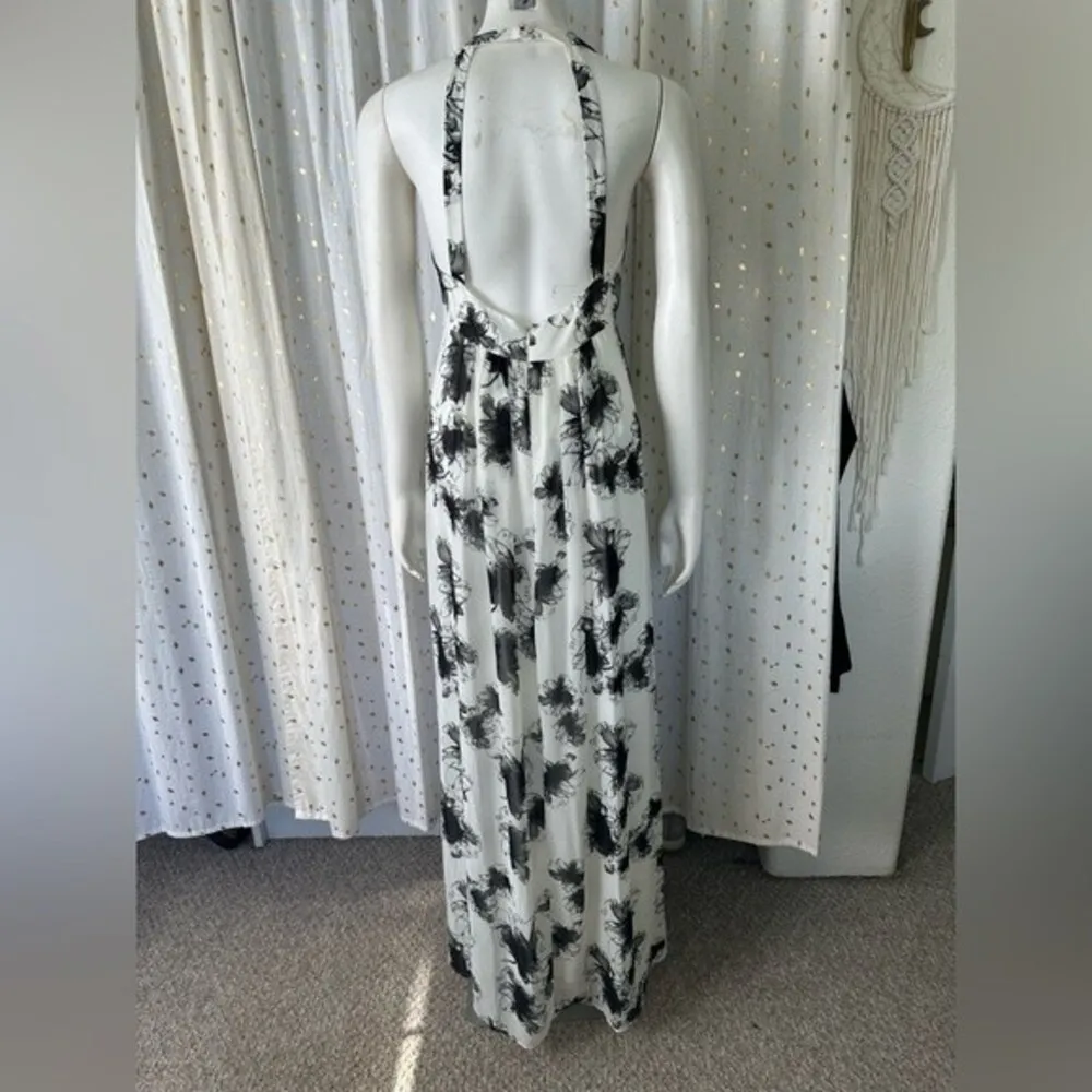 5 Twelve NWT Women's Floral Watercolor Artsy Halter Open Back Maxi Dress 6 White - Image 5