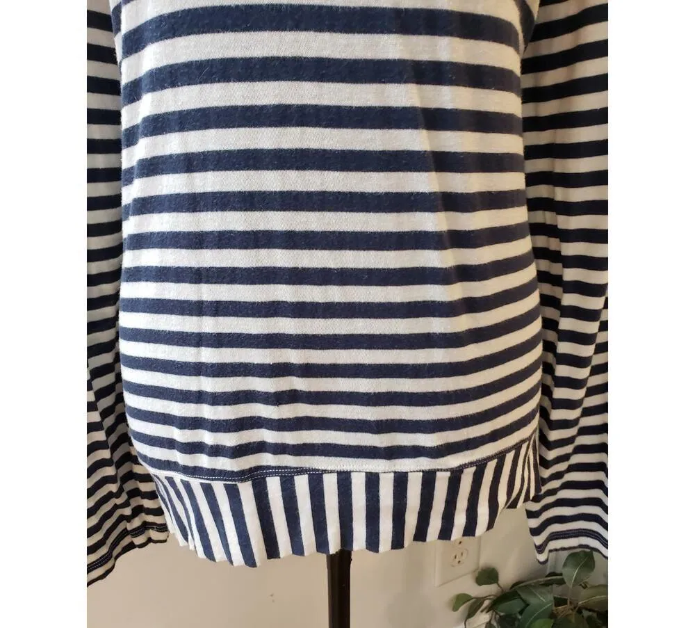 CAbi Blouse Top Womens XL Blue Striped High Low Long Sleeve Round Neck Pullover - Image 5
