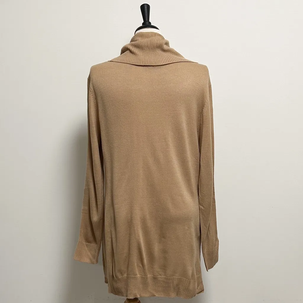New York Company Camel Thick Cowl Neck Knit Long Zipper Pockets Sweater NWT XL Tan - Image 6