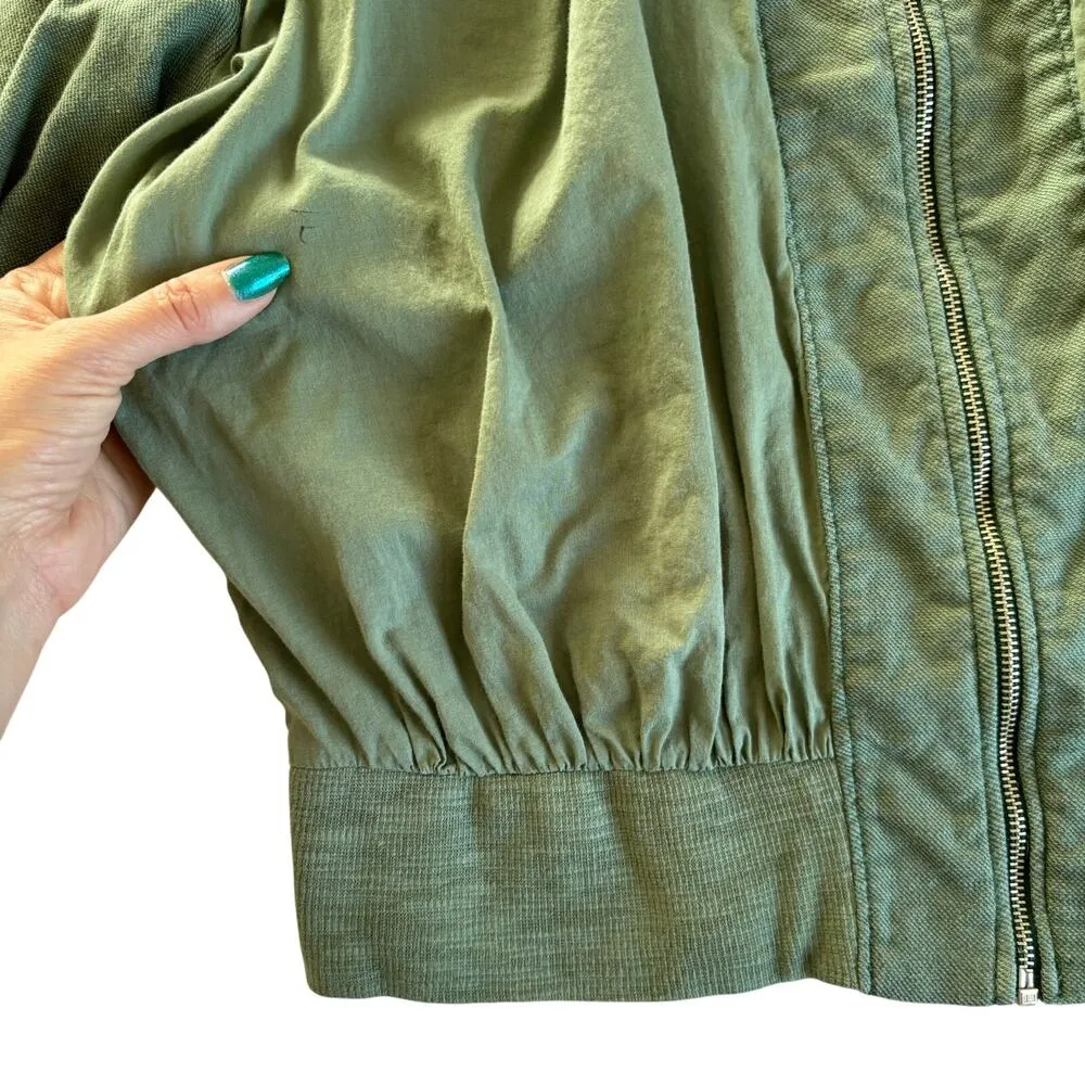 Anthropologie Hei Hei Hilltop Cotton Linen Blend Sage Green Bomber Jacket Medium - Image 4