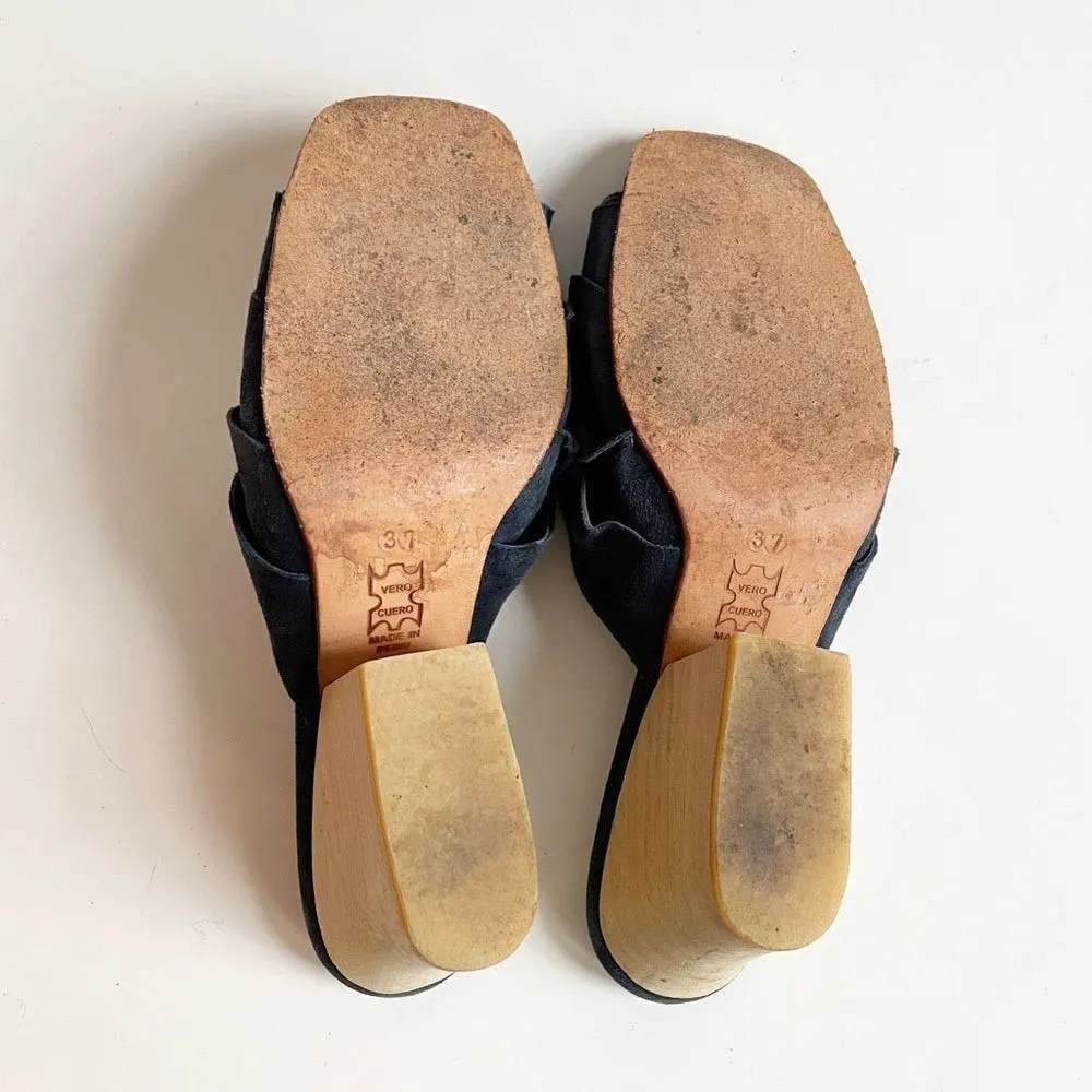 Creatures of Comfort Suede Ruffle Slide Sandals Heeled Size EU 37 Blue - Image 6