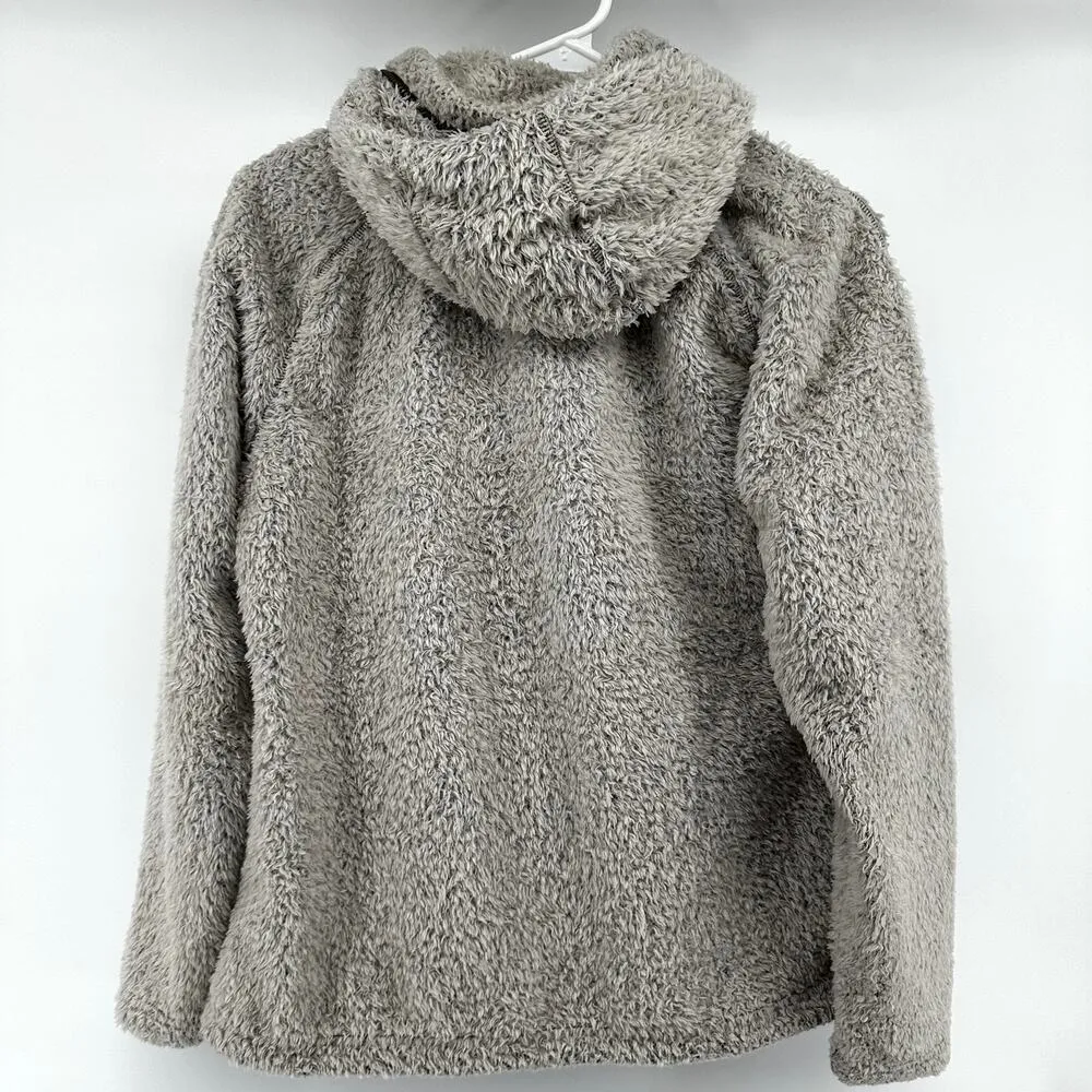 KUHL Flight Pullover Sweater Fleece Sherpa Stowable Hood Snap Stone Medium - Image 8