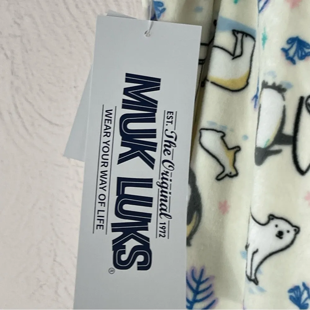 Muk Luks Cream and Blue Pajama Pants Size L - Image 4