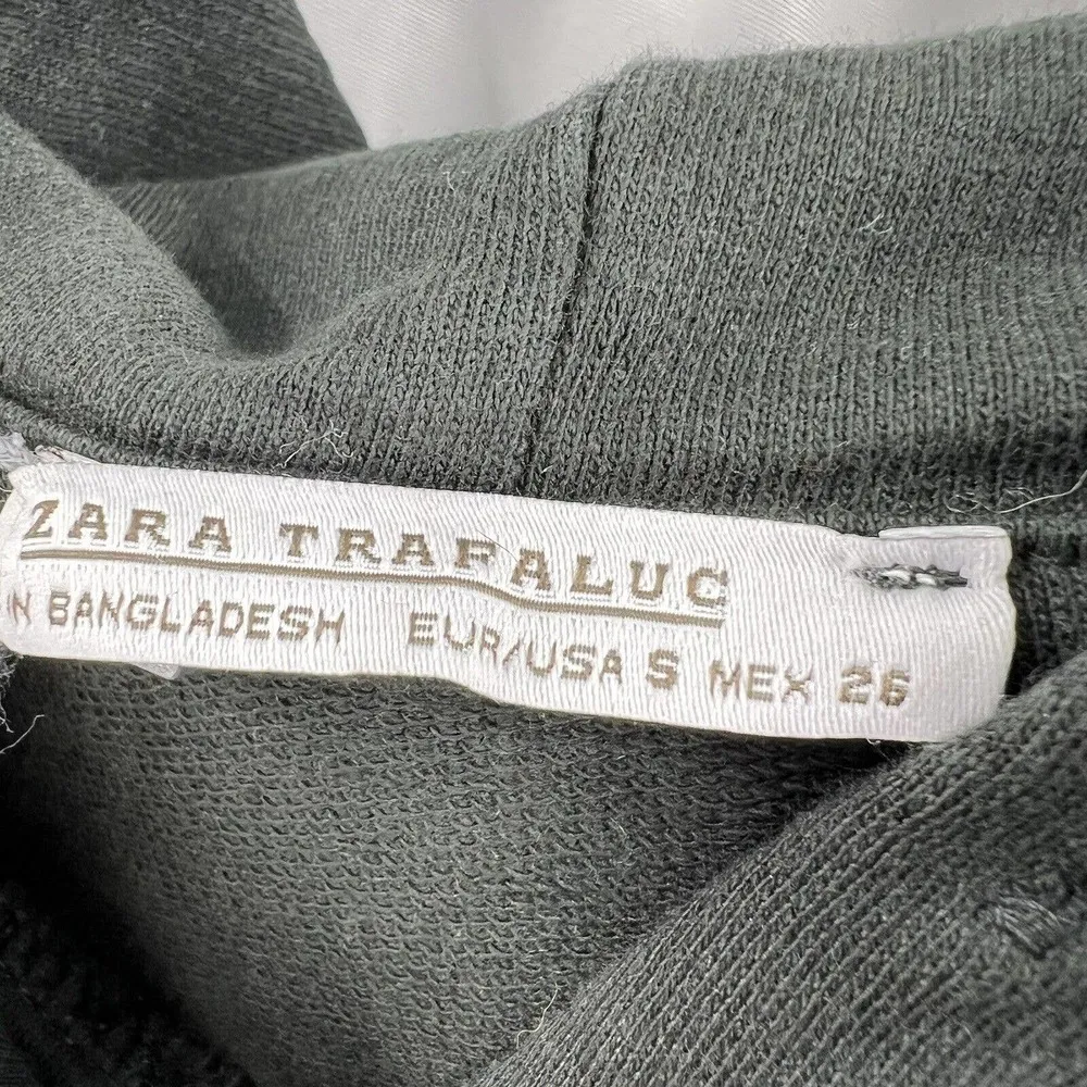 Zara Dark Green Short Sleeve Oversized Hooded Top Size Small - Image 5