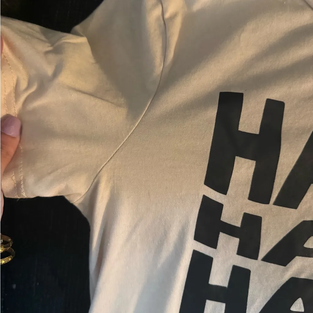 SheIn  Beige and Black Smiley Tee - Image 4