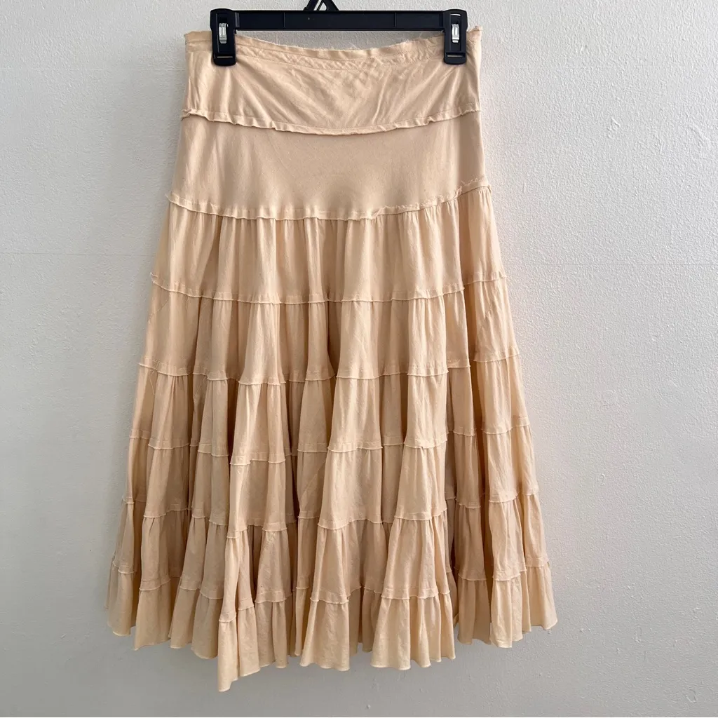 Vintage boho tiered ruffle Skirt Cream A-Line SMALL - Image 2