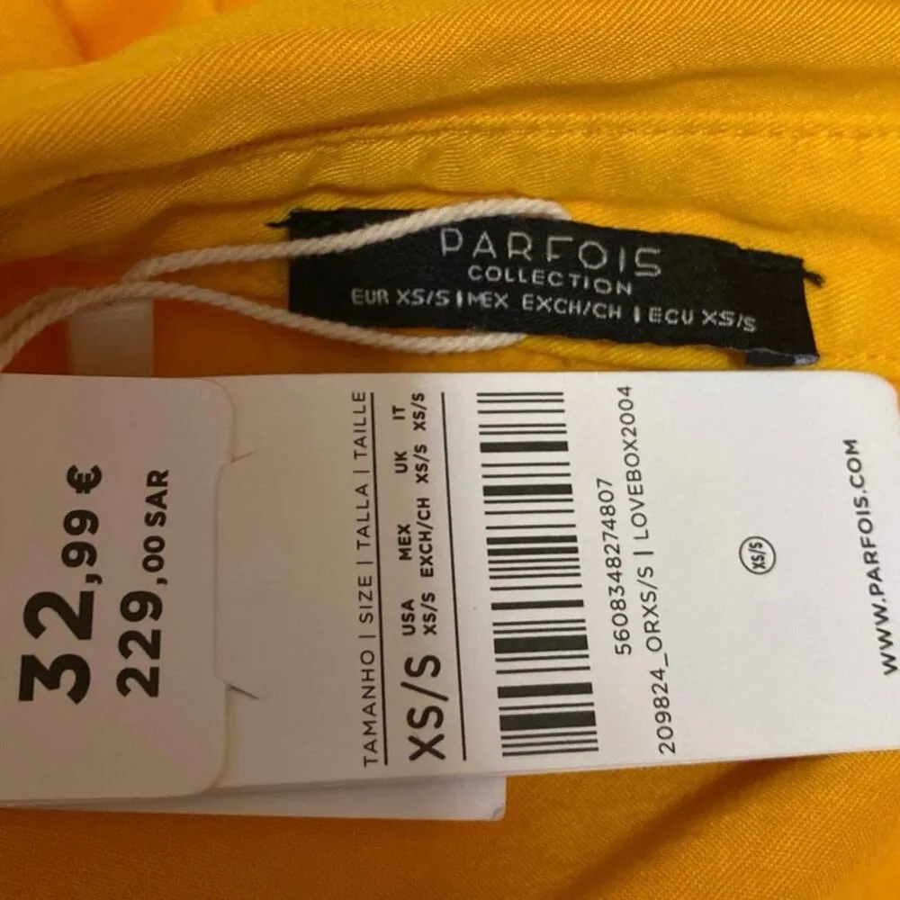 NEW Parfois Yellow Orange Short Sleeve Button Up Midi Shirt Dress Size XS/S - Image 3