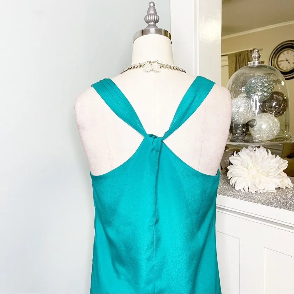 J. Crew Satin Twist Back Tank Dress Sundress Teal Green Size 2 or XS - Image 6