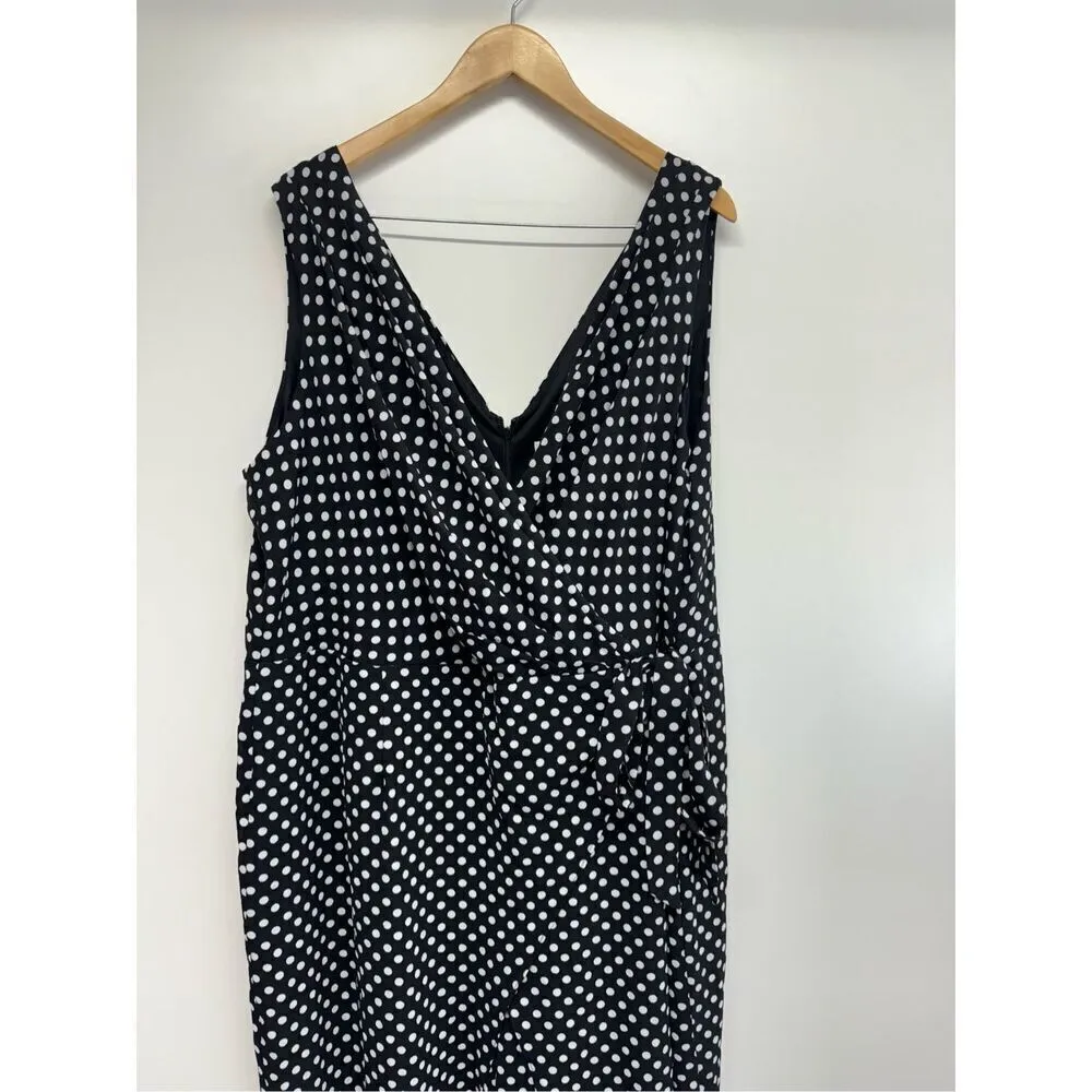 London Times Woman Polka Dot Tie Jumpsuit Size 22W With Leg Slit Black White NEW - Image 5
