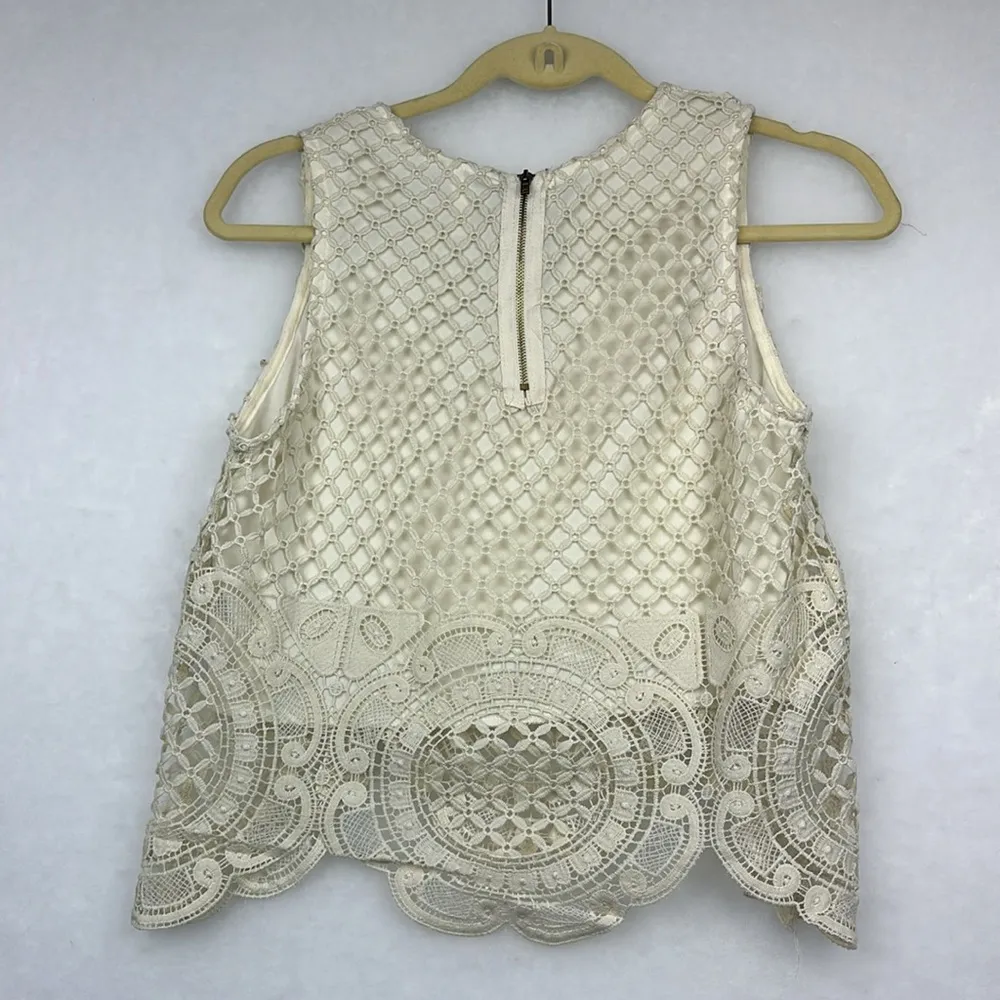 Crochet/Lace Tank Sz M Sleeves Tam/Cream - Image 5