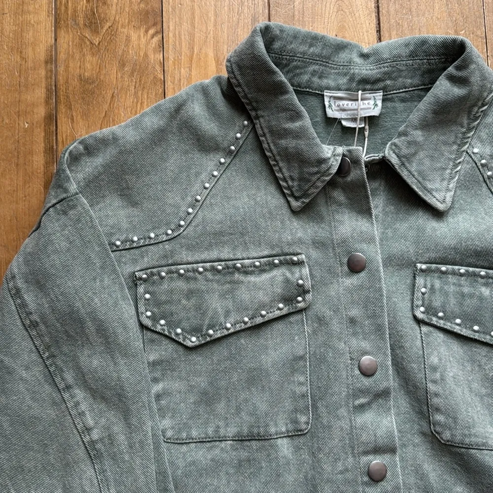 Loveriche Studded Olive Green Shacket Medium NWT - Image 3