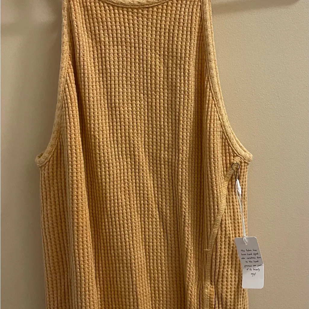 Free People FP One Katya Thermal Waffle Knit Mini Dress Bodycon Ruching Gold XS - Image 5