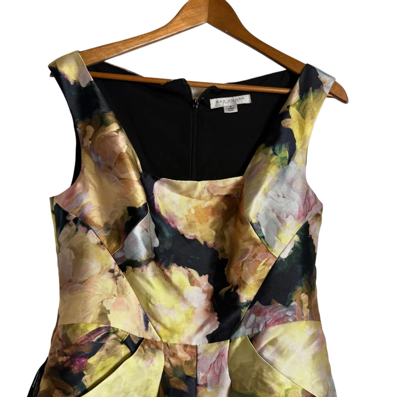 Kay Unger Perry Tea Length Portrait Neck Floral A-Line Cocktail Party Dress 8 - Image 4