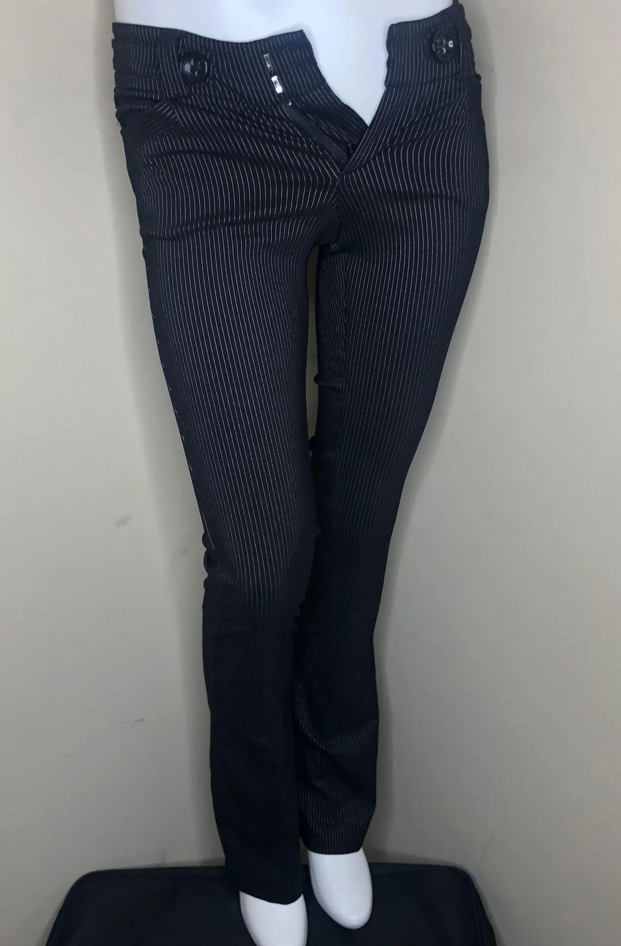 Black Striped Work Pants Size 0 - Image 2