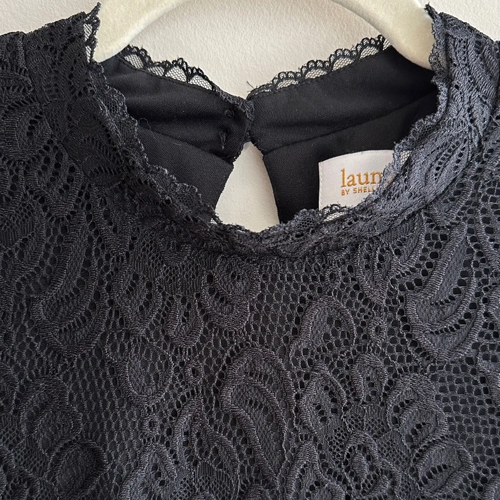 Laundry by Shelli Segal Black Lace Ruffle Balloon Sleeve Blouse, Size Large - Image 12