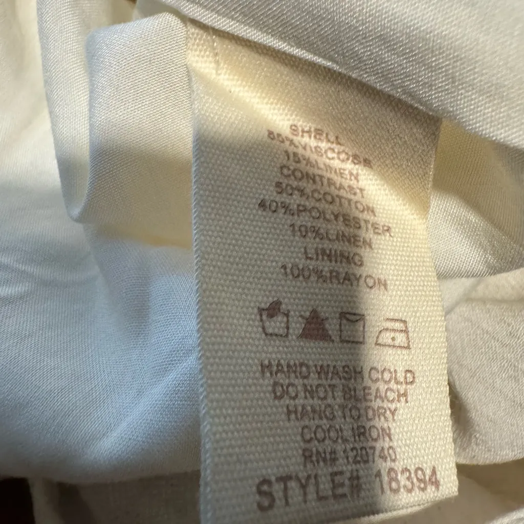 Elegant Cream Button-Down Shirt Dress tie around waist long sleeve linen M NWT - Image 8