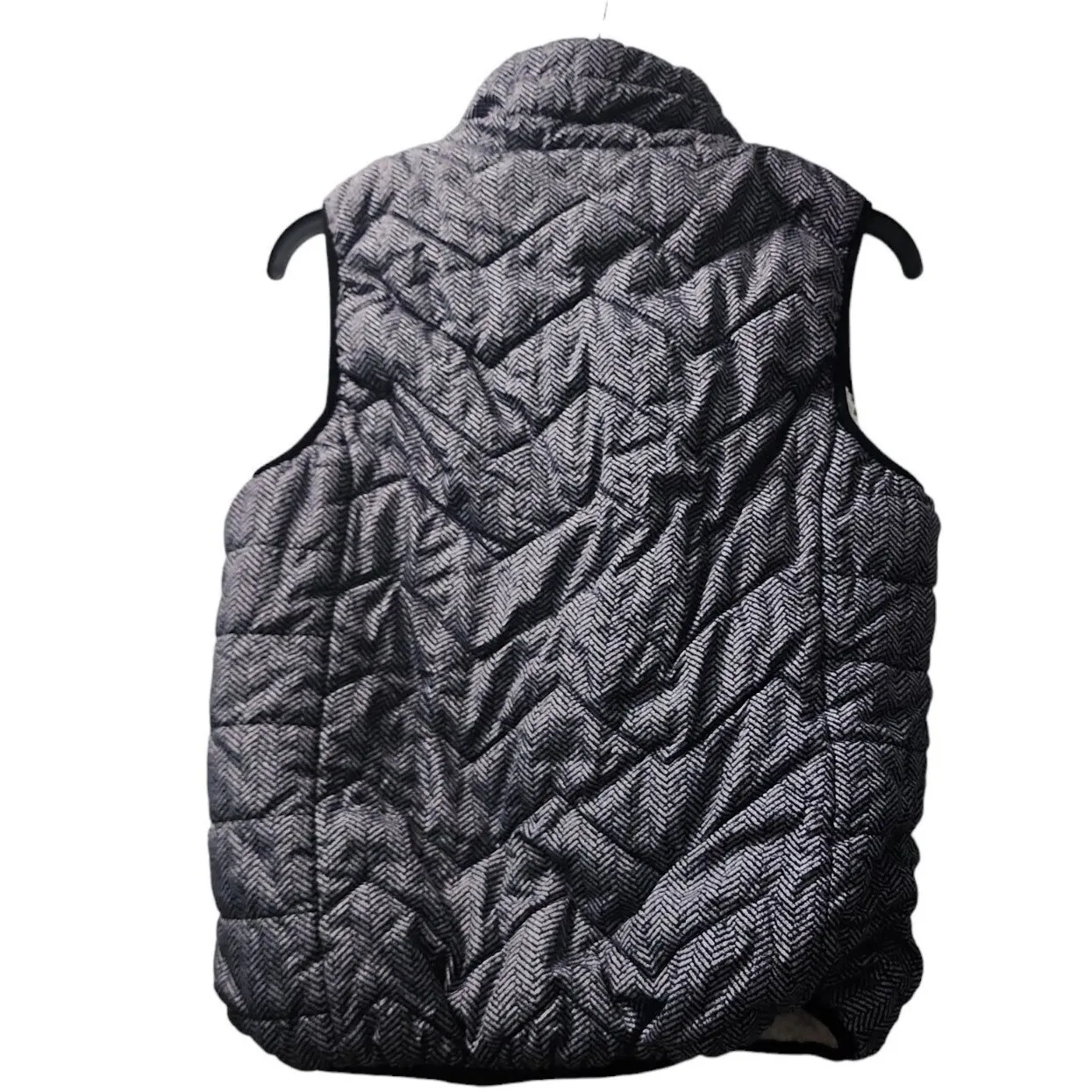 River & Rose Puffer Vest Herringbone Quilted Sherpa Lined Black Gray L Size L - Image 2