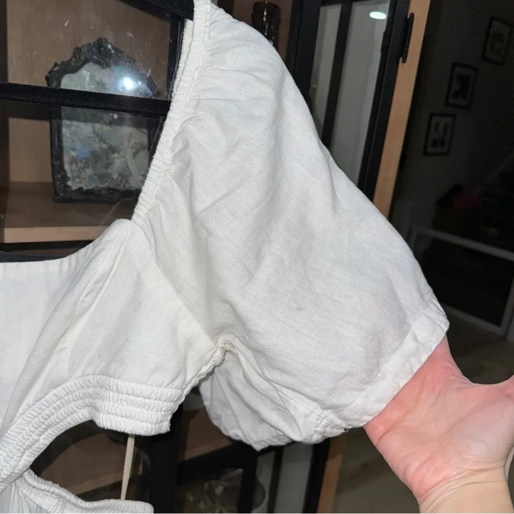 Free People Linen mini dress Cross Of Sunlight cut outs open back Summer bride - Image 12