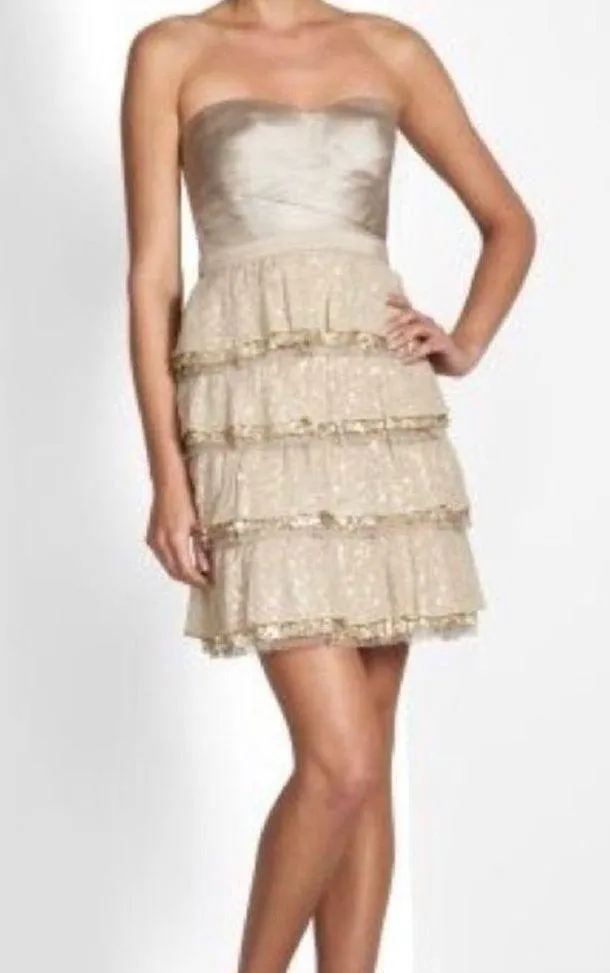 BCBG Maxazira Ava Cocktail Party Dress Champagne Sequin Tiered Size 0 - Image 6