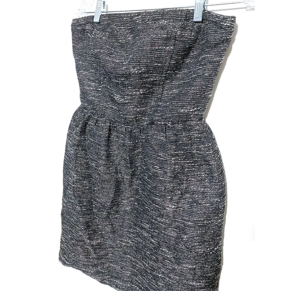 Gap Strapless Party Text Dress Black White Metallic Pleated Womens 4 Smock Back - Image 2