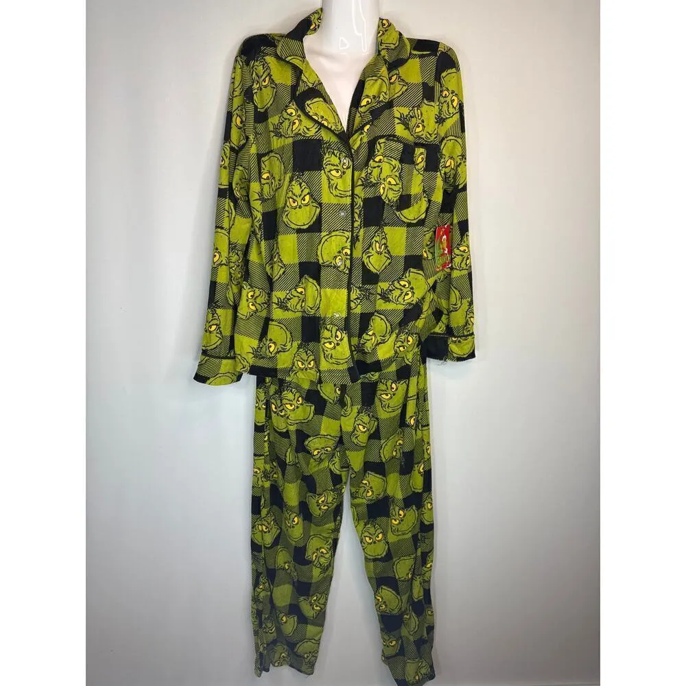 Dr. Seuss The Grinch Plaid‎ Christmas 2 piece Pajama Set Women's Medium NWT - Image 3