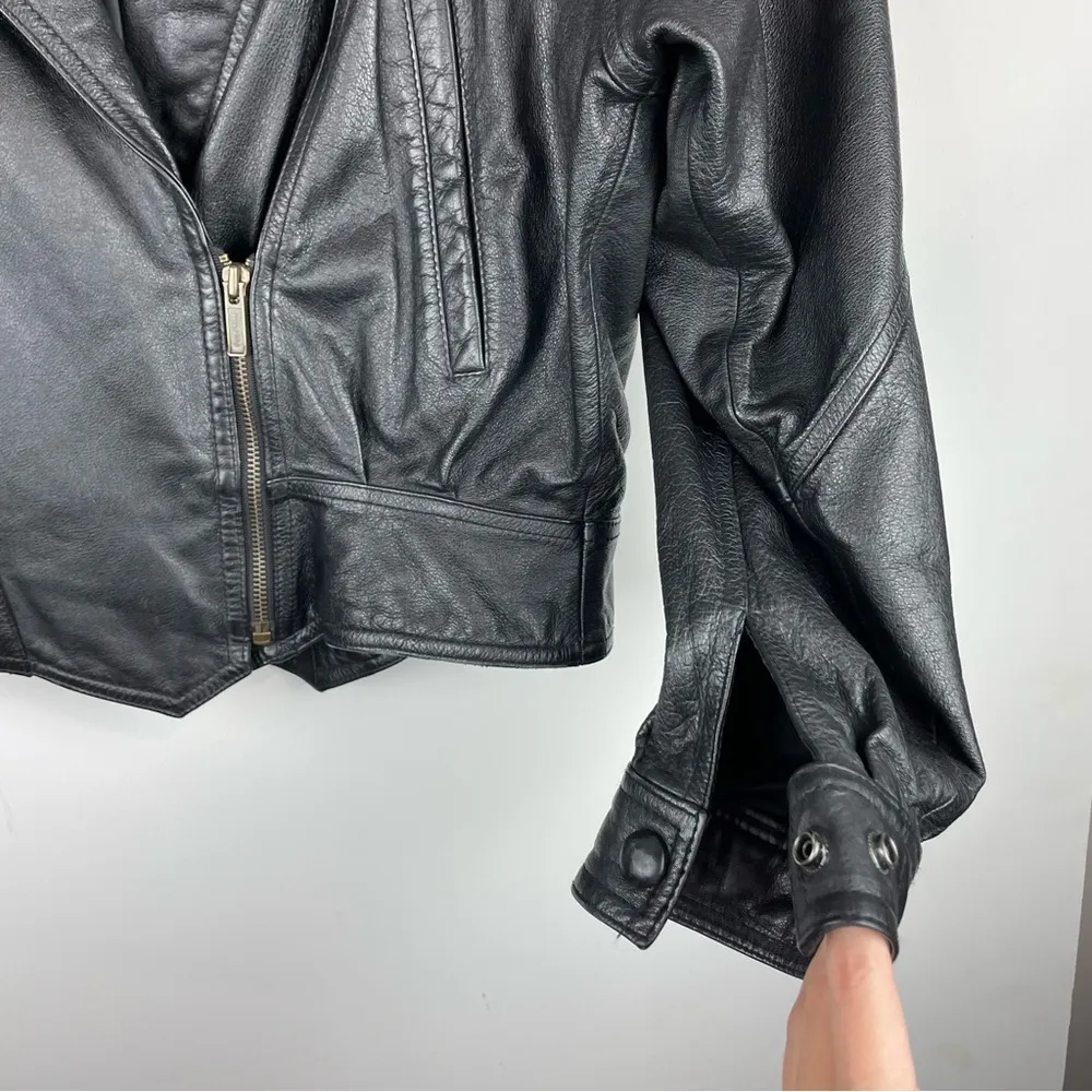 Vtg Y2K Wilson’s Leather Moto Cropped Jacket Sz Medium Biker Asymmetrical - Image 8