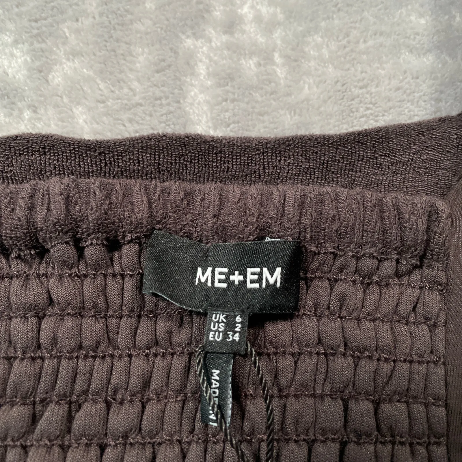 Me+Em Crop Top Womens 2 Brown Towelling Bralette Smocked Terry Cloth Minimal New - Image 3