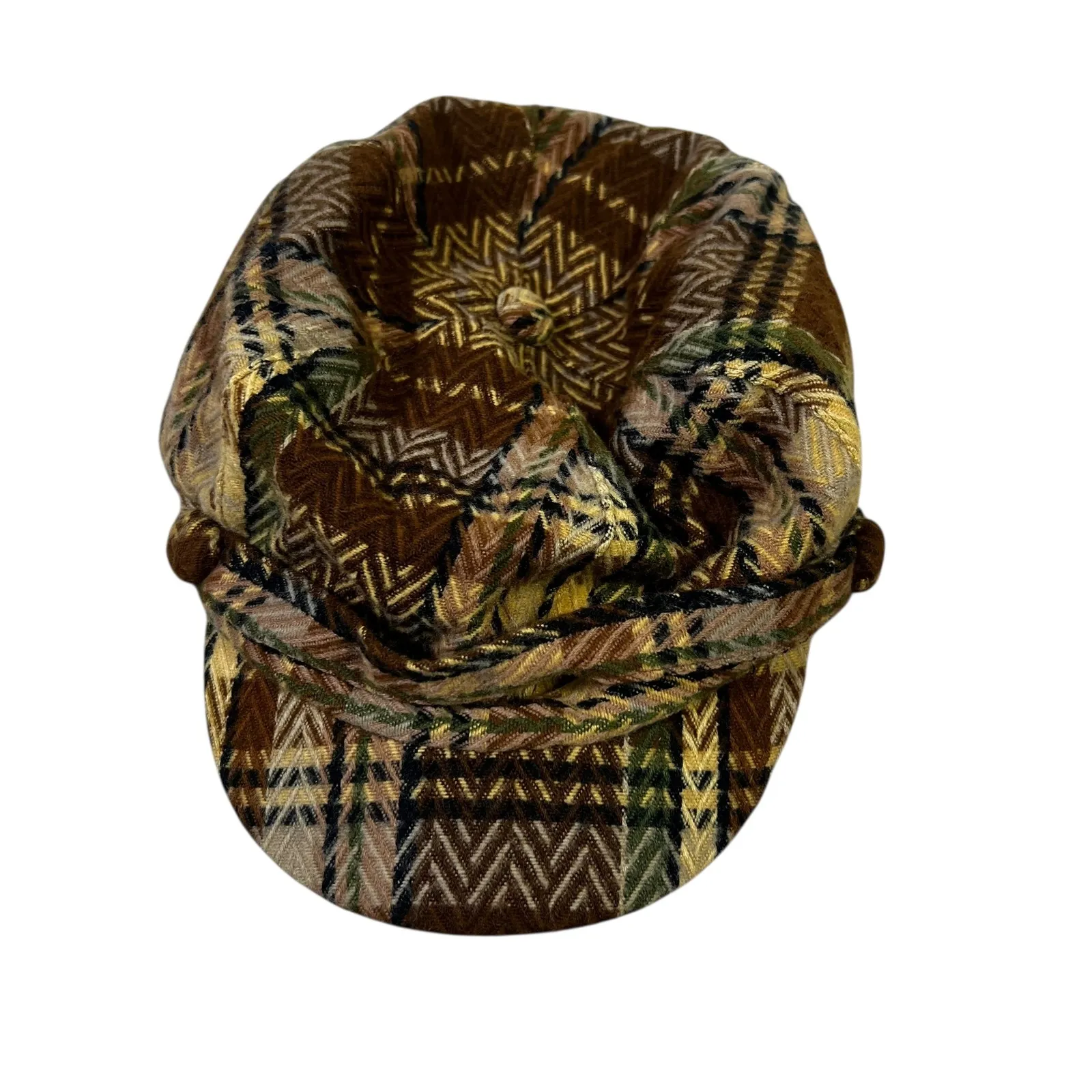 Brown Plaid Tweed Newsboy Cap Baker Boy Hat Womens OS Retro Dark Academia - Image 2