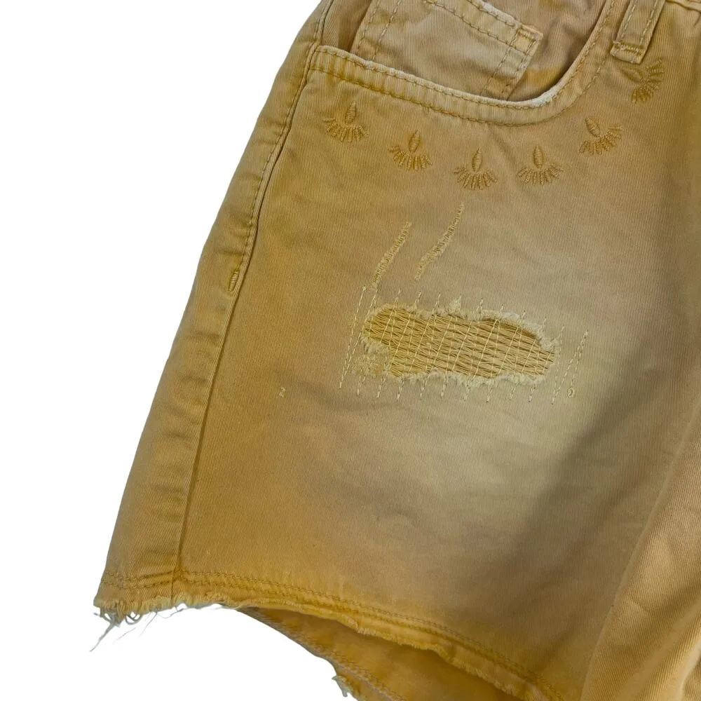 Desigual Embroidered Distressed Yellow Denim Cutoff Shorts US 2 New - Image 3
