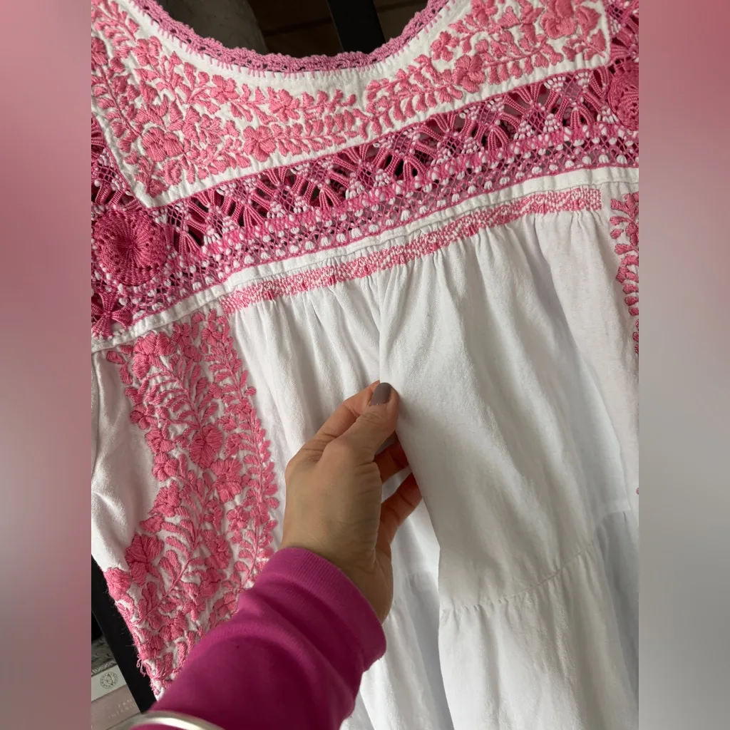 Margarita Mercantile Sara dress embroidered mexican floral mi golondrina ruffle Pink Size M - Image 5