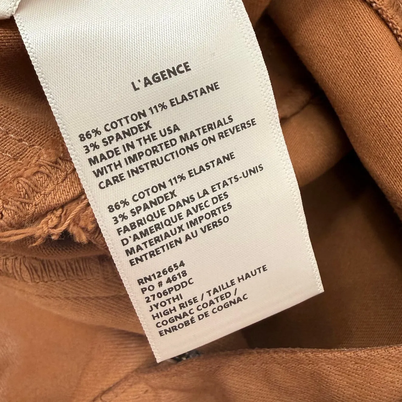 L'AGENCE Jeans Women SZ 26 NWT Jyothi High Rise Split Ankle Skinny Cognac Coated - Image 15