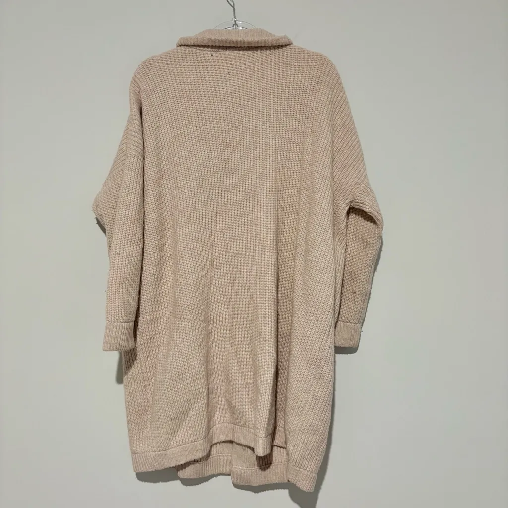 Nap boxcut ample wool Button Front Oversized Tunic Cardigan beige tan size small - Image 3