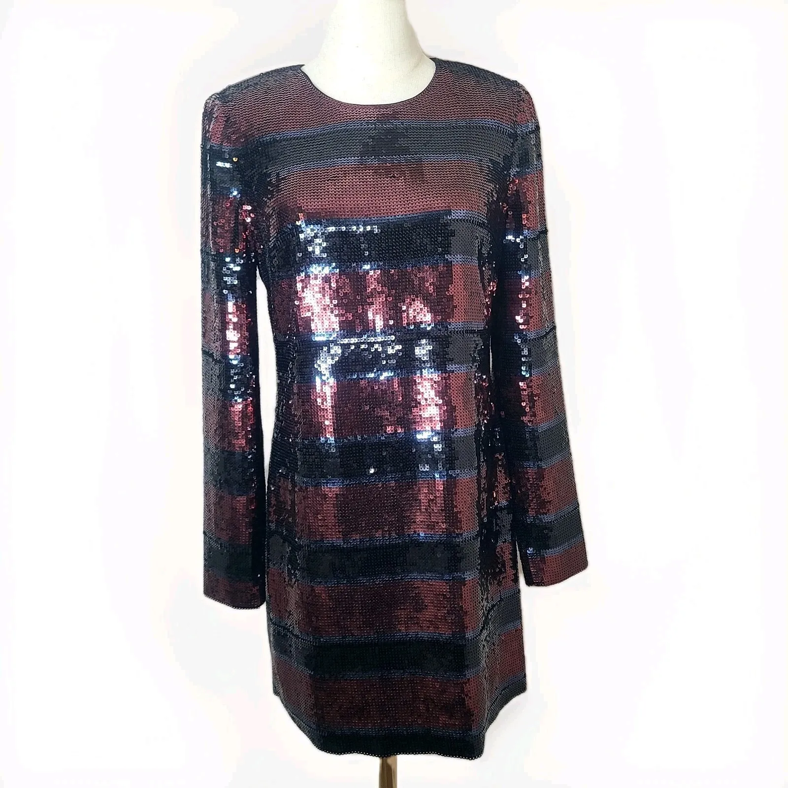 Veronica Beard Wide Striped Red Black Sequin Mini Dress 8 Breakers Dress Party - Image 3