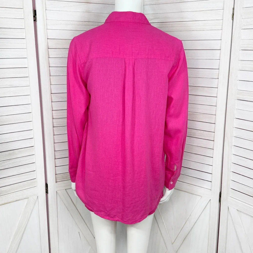Gap Linen Blend Slouchy Boyfriend Shirt Pull On Shorts Set Hot Pink XS - Image 4