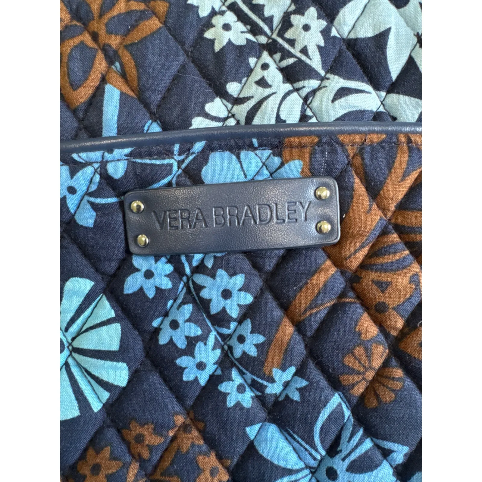 Vera Bradley Tote Bag Quilted Floral Travel Carryall Handbag Blue Brown - Image 14