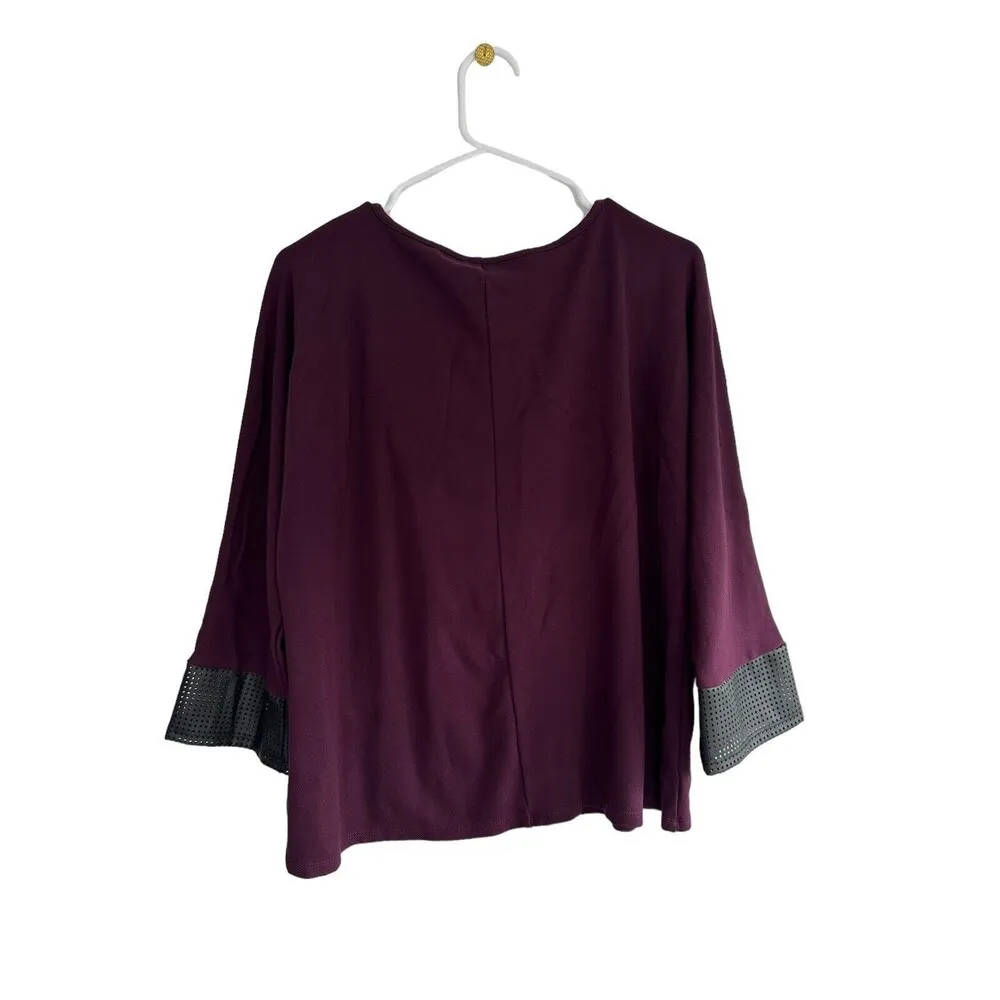 ANNE KLEIN Womens Grape Purple Blouse 3/4 Sleeves Leather Trim  Sz M Career Top - Image 2