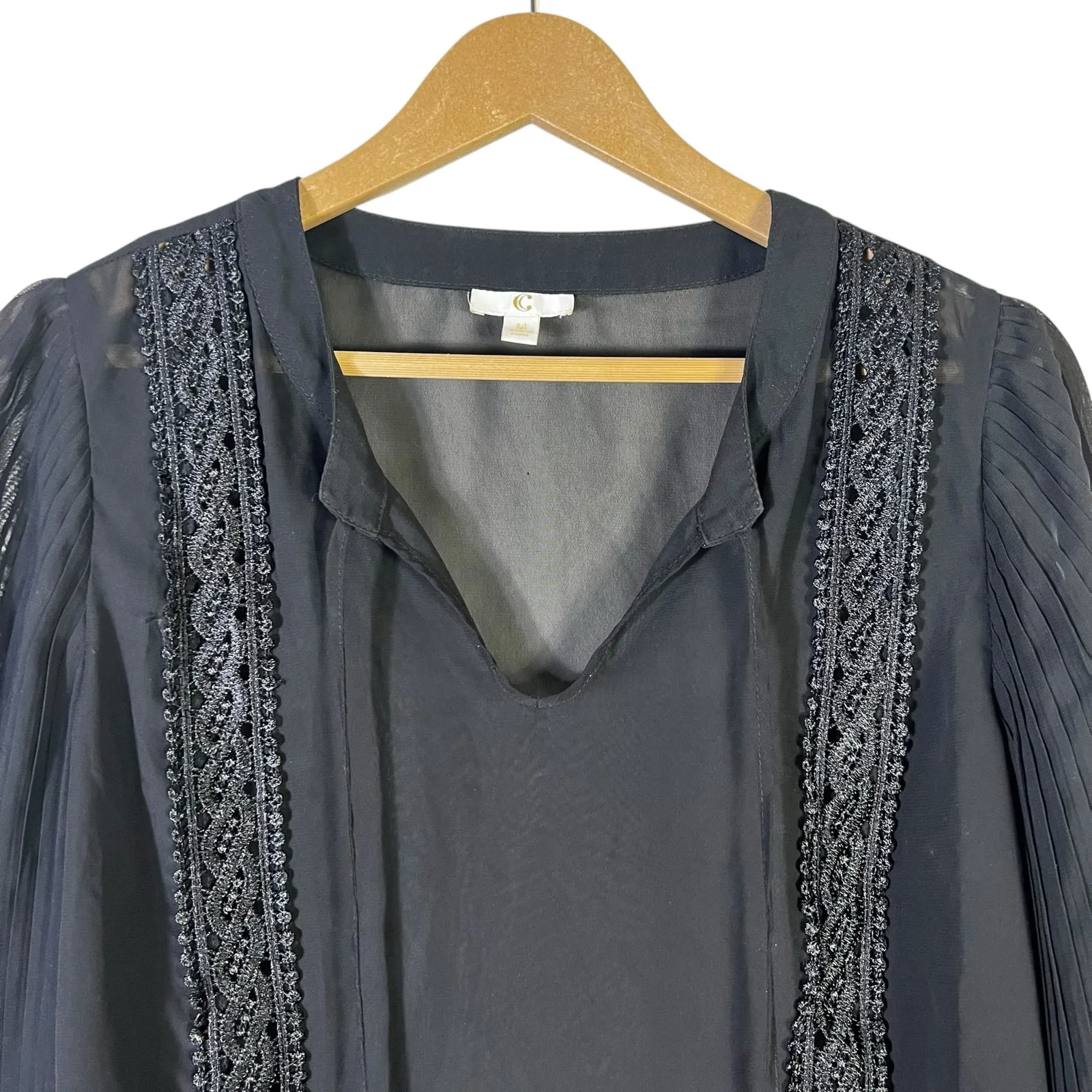 Charming Charlie Sheer Top Womens M Black Sheer Lace Balloon Sleeve Fairycore - Image 3